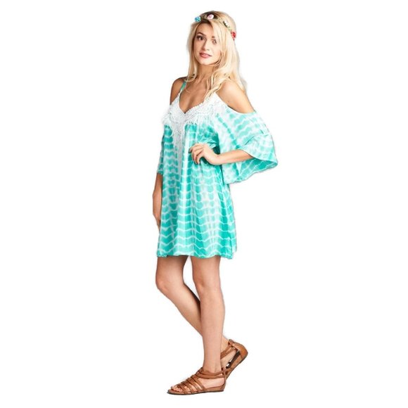 Velzera Tie Dye & Fringe Mini Dress, Mint - Picture 1 of 3